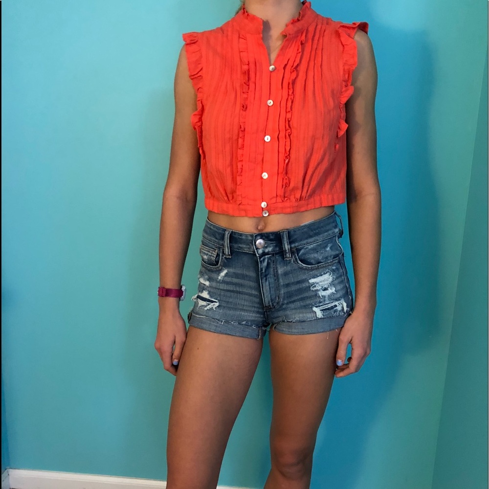 Orange button down crop top